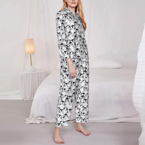 Pyjama à manches longues pour femme imprimé pingouins mignons avec taille élastique - 3