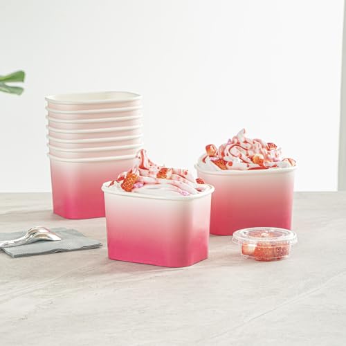 Image of Restaurantware Paper Cups 200 Count 12 Ounce Square Disposable Ice Cream Containers, Leak-Resistant Paper Dessert To Go Cups, Hot And Cold Food, Durable Pink And White Ombre Design