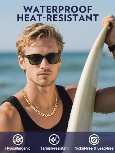 Bandmax Figaro Chain Necklaces for Men Women, Stainless Steel/Gold/Black 4MM/6MM/9MM Flat Link Chains Gift for Son Grandson Husband Father4