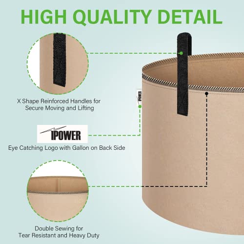 Ipower GLGROWBAG20X5V1 5-Pack 20 Gallon Plant Grow Bags Thickened Nonwoven Aeration Fabric Pots Heavy Duty Durable Container thumb #1