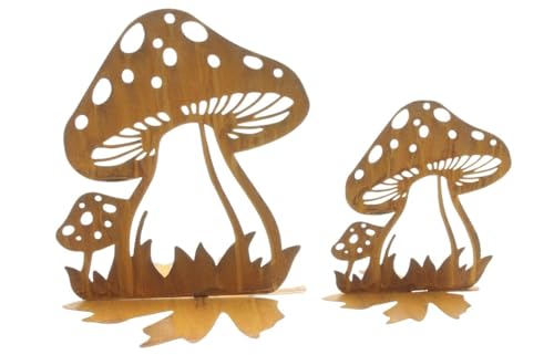 2 STK Dekoaufsteller Pilze rost Farben braun Fliegenpilze Metallpilze...