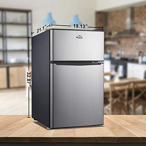 Walsh Wsr31Ts1 Compact Refrigerator,  Dual Door Fridge, Adjustable Mechanical Thermostat With True Freezer, Reversible Doors,3.1 Cu.ft, Stainless Steel Look #TOP6