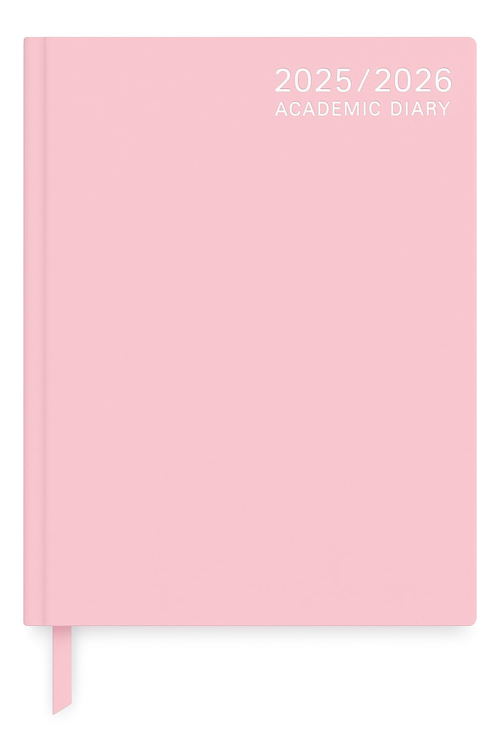 Top Sale 2025-26 A4 Day Per Page Academic/Mid-year Diary with Textured HardCover and Matching Ribbon - Light Pink/Baby Pink