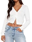 LACOZY Button Down Sweaters for Women Cropped Cardigan Sweater Open Front Bolero Short Shrugs for Dresses White S