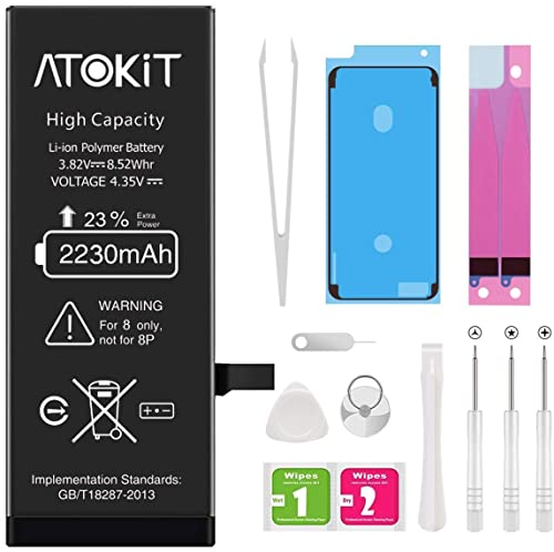 Akku für iPhone 8 2230 mAh hohe Kapazität mit 23% mehr Lithium Polymer ATOKIT Batterie für iPhone8, iPhone 8 Ersatzakku mit Werkzeugsatz und Reparatursatz Cover