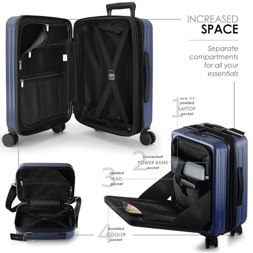 Image of 20 Inch Carry On Luggage 22x14x9 Airline Approved, Carry On Suitcase with Wheels, Hard-shell Carry-on Luggage, Durable Luggage Carry-On, Navy Small Suitcase with Cosmetic Case