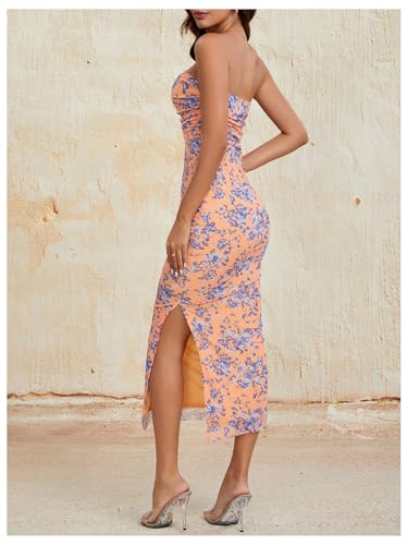 Image of Milumia Women's 2026 Summer Floral Bodycon Maxi Dress Strapless Tube Top Long Dresses Wedding Guest Party