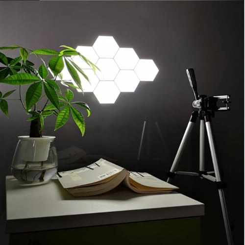 Image of YXQUA Hexagon Lights, Minimalist White Touch Night Light, Center Touch-Sensitive Wall Panels, Hex Light with USB-Power for Autism, Game Room Decor, Party (6)