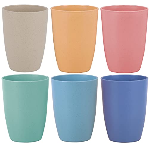 LuckyZone Wheat Straw Reusable Cup (12 oz) - Unbreakable Drinking Glasses Sets - Dishwasher Safe Tumbler - Lightweight BPA Free and Eco friendly (6Pcs/6Color)