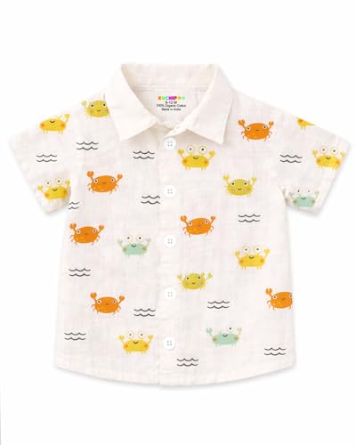Image of Kuchipoo Boys 100% Muslin Organic Cotton Co-Ord Set | Printed Half Sleeve Shirt & Shorts | Soft Breathable Fabric | Casual Summer Wear | Boys Stylish Outfit