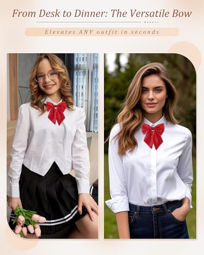 Image of AWAYTR Ladies Adjustable Pre tied Bowtie - Solid Color Bow Ties for Women