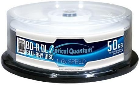25 Pack Optical Quantum 6X 50GB BD-R DL Blu-Ray Blank Disc - Silver Top (MPN: OQBDRDL06ST-25)