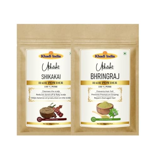 Image of Khadi Utkrisht Shikakai & Bhringraj Hair Pack Powder for Strong, Thick & Healthy Hair | Natural Herbal Powder for Hair Growth, Scalp Nourishment, Hair Fall Control & Deep Conditioning | Suitable for Men & Women- Pack of 2
