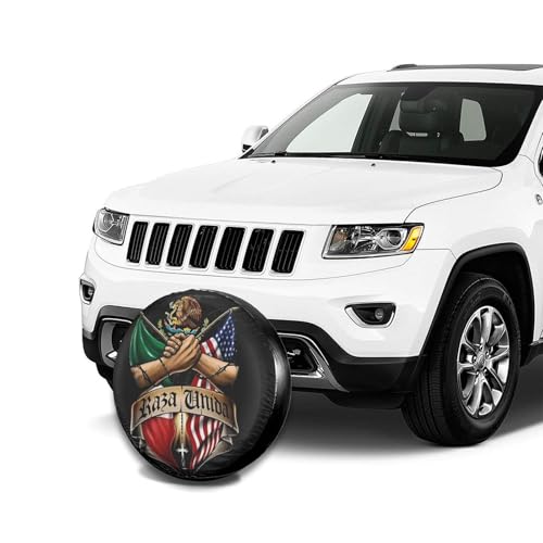 Image of Mexican American Flag Eagle Spare Tire Cover Weatherproof Wheel Protectors Dust-Proof Sun Protection Wheel Tire Covers Universal Fit for Truck SUV RV Camper Trailer Car Accessories 15 inch