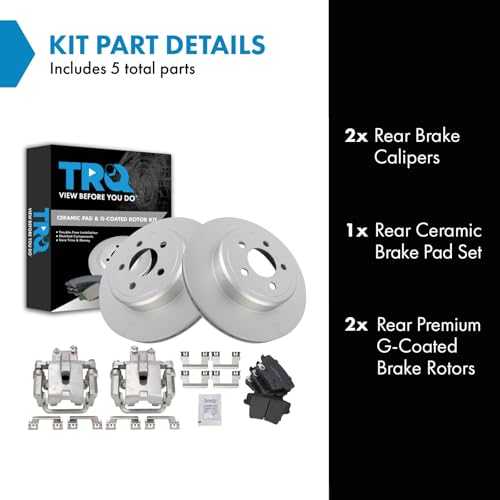 Image of TRQ Rear Brake Pad and Rotor Set Ceramic Vented Coated Rotors Calipers
