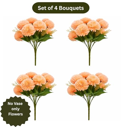Image of Art Street Artificial Flower Bunch| Silk Peach Hydrangea Flower for Home| Bedroom, Living Room & Office Decoration |Christmas Day, New Year Set of 4 |11 Inch (Without Vase)
