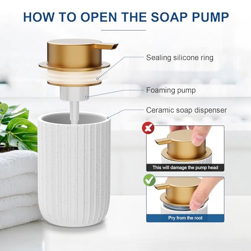 Image of Ceramic Foaming Soap Dispenser, 12 oz Bathroom Foam Hand Soap Dispenser, Refillable Lotion Soap Dispenser with Removable Pump for Kitchen Hand Wash Dispenser, Modern Home Decor (Speckled White)