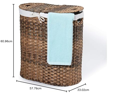 Seville Classics Premium Handwoven Portable Laundry Bin Basket with Carrying Handles, Household Storage for Clothes, Linens, Sheets, Mocha Brown, Oval Hamper