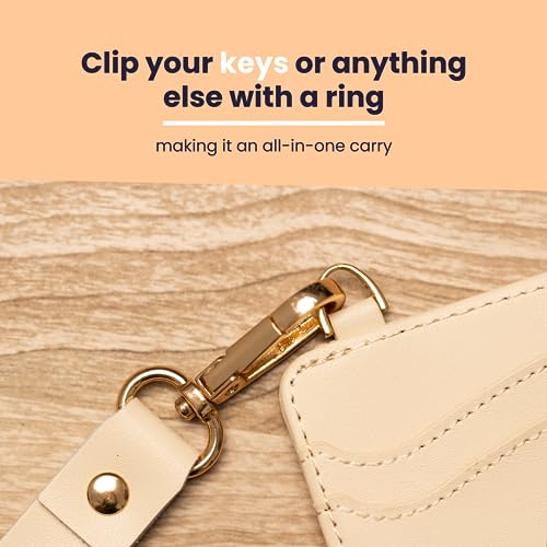 Image of Wallaroo Wallets Premium Leather Women's Wristlet Wallet Slim Card Holder for Credit Cards, ID, and Cash - Minimalist Slim Style with Non-Slip Lining and Wrist Strap (Beige)