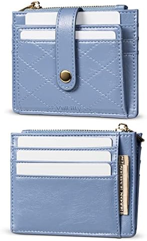 Vulkitty Slim Wallet for Women Minimalsit Bifold Leather Purse RFID Blocking Small Credit Card Wallet with Zipper Pocket(Blue)