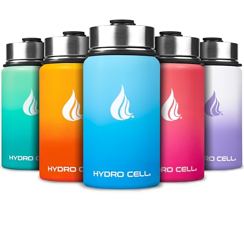 Image of HYDRO CELL Stainless Steel Insulated Water Bottle with Straw - For Cold & Hot Drinks - Metal Vacuum Flask with Screw Cap and Modern Leakproof Sport Thermos for Adults (Sky /Blue 14oz)