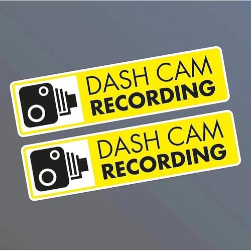 2Pack 5.5x1.3in Autocollant Avertissement “Dash Cam Recording” – Sticker de Surveillance Vidéo pour Voiture – Caméra Embarquée en Enregistrement,...