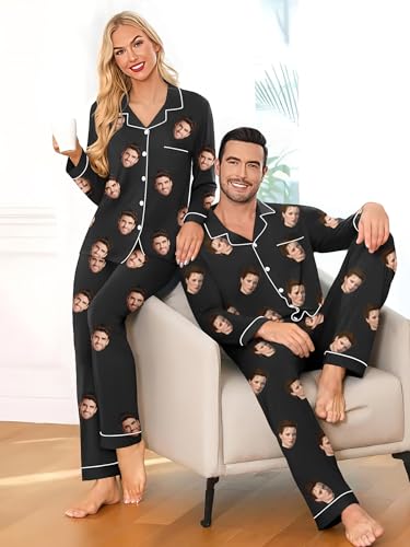 Personalized Pajamas Set with Photo, Custom Pajamas Button Down Matching Couples Pajamas Gift for Women Men3