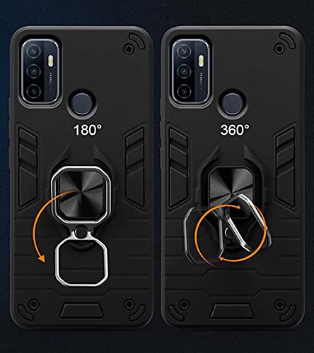 Image of Pikkme D5 Tough Armor Bumper Back Cover Case for Oppo A53 |Ring Holder & Kickstand in-Built (Black)
