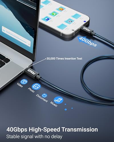 Image of FEDUS USB 4 Thunderbolt 4 Cable 40Gbps 240W [8K@60Hz 4K@144Hz] 100W PD 3.1 Fast Charging Type C To C Display Compatible With iPhone 15 Pro, Macbook, Egpu, SSD 2M, Black