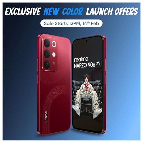 Image of realme NARZO 90x 5G (Maroon Red,4GB+128GB) | 7000mAh + 60W Biggest Battery & Fastest Charging in The Segment* | 144Hz Bright Display | Sony 50MP AI Rear Camera | AI Assist | 400% Ultra Boom Speaker