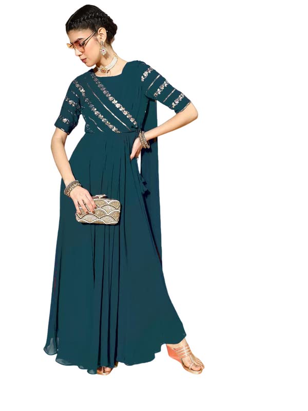 SHREE RAMKRISHNA FABWomen's Georgette Maxi Dress - Elegant and Comfortable-Chaman Brown_PARENT