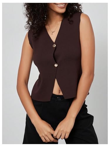 Verdusa Women's Elegant Button Down Sweater Vest V Neck Sleeveless Work Office Tank Top3
