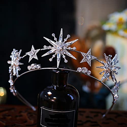 Diamond Tiara Baroque Luxury Bling Crystal Star Headband Bridal Tiaras Crown Rhinestone Contest Diadem Bridal Hairband Wedding Hair Accessories