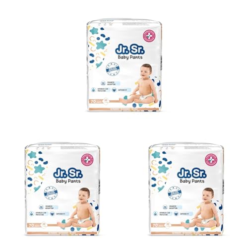 Image of Jr. Sr. Baby Diaper Pants | Medium (M) Size (7-12 kg), 70 Count | Pack of 3 | Upto 12 hr Absorption with Advanced Leak Protection | Safe For Babies Skin | Soft, Secure & Comfy