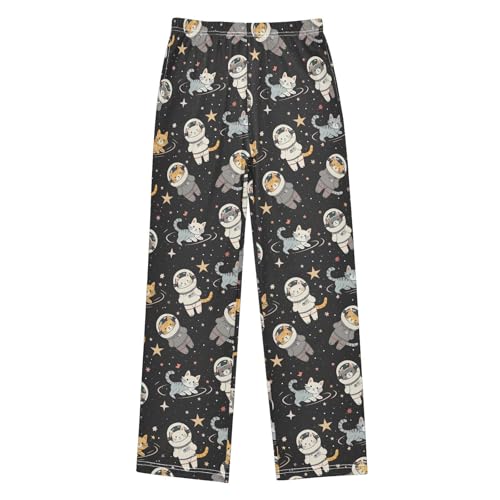 Astronaut Cats with Stars Pajamas Bottoms with Pockets Comfy Pjs Sleepwear Elastic Waistband Pajamas Pants Lounge Pants for 6-14 Years - Main Image