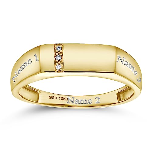 Gem Stone King Men's Custom Engraving Lazer Cut 10K Solid Yellow Gold White Diamond Wedding Anniversary Ring Available In Size 7, 8, 9, 10, 11, 12, 13