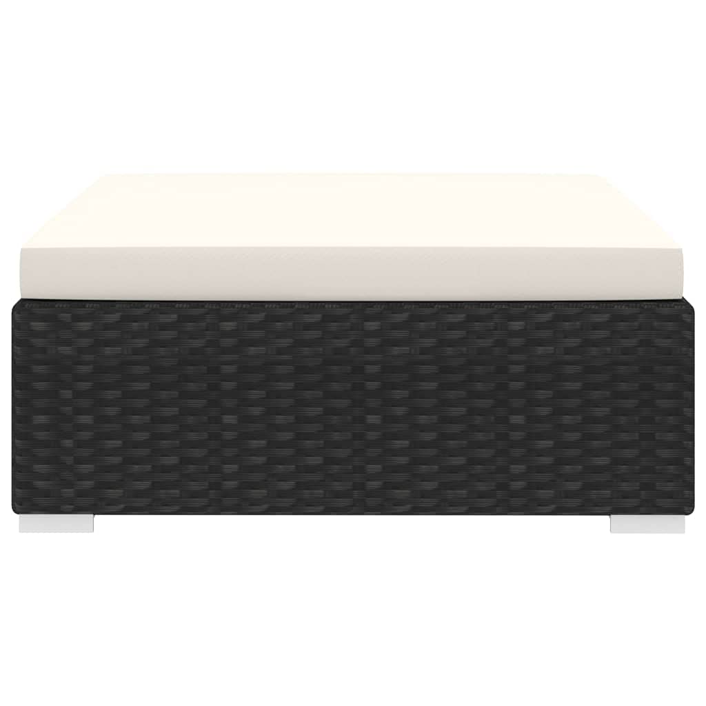 puraday Repose-pieds modulaire 1 pièce + Coussins en polyrotin noir Tabouret de jardin, balcon, meuble d'extérieur Tabouret en rotin, Tabouret de canapé, repose-pieds de jardin, design confortable et
