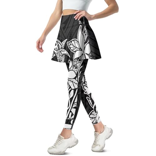 Irisjudy Women Tennis Skirted Leggings Santa Hat Rose Sport Running Long Pants Winter Forest Workout Trousers with Skirts