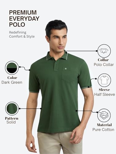 Image of Raymond Contemporary Fit Pure Cotton Solid Pattern Polo Neck Casual T-Shirt