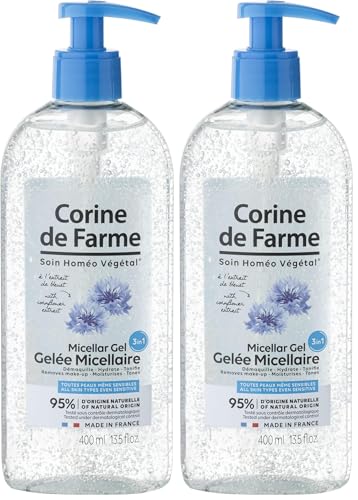 Corine de Farme - Gelée Micellaire 3 en 1 Démaquillante Visage, Yeux et Lèvres - Hydrate et Apaise - 95% d'Ingrédients d’Origine Naturelle - 400 ml (Lot de 2)