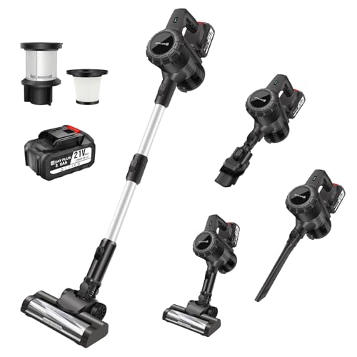 VickyHome Akkusauger Kabellos, 140W 21V Akku Staubsauger Tierhaare Akku Staubsauger mit 3000mAh Akkus, Hand Und Vertikal Leicht 3 in 1 Handstaubsauger, 65 Min Laufzeit, Großvolumigen Staubbecher