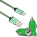Produktbild wortek USB C Kabel Typ C Ladekabel High Speed Type C Datenkabel 1m Grün + KFZ Ladegerät Universal USB Charger Adapter für Auto mit LED-Anzeige 1 A / 5 W Grün [2 IN 1 Set]