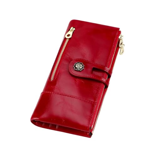 Women's RFID Blocking Wallet Soft Leather Clutch Money Ladies Purse Slim Card Holder Organizer Zip Pocket (3013-Red)4