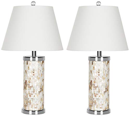 SAFAVIEH Lighting Collection Diana Nautical Coastal Beach House Ivory Shell 22-inch Bedroom Living Room Home Office Desk Nightstand Table Lamp Set of 2 (LED Bulbs Included)