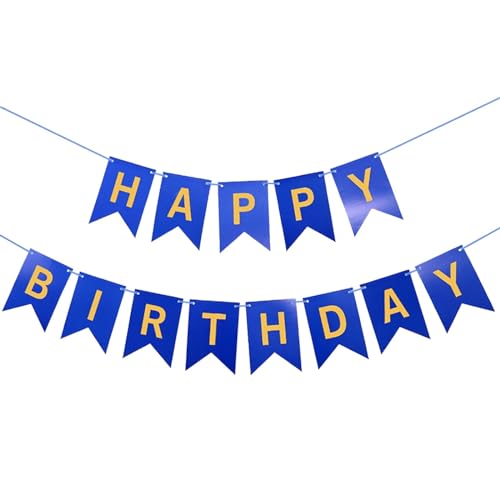 Image of Happy Birthday Banner Decoration with Shiny Letters Glitter BBirthday Banner Sign Birthday Party Decorations Supplies(Blue Gold)