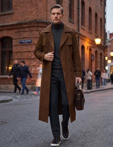 Image of Pantete Men's Double Breasted Trench Coat Oversized Windbreaker Long Jacket