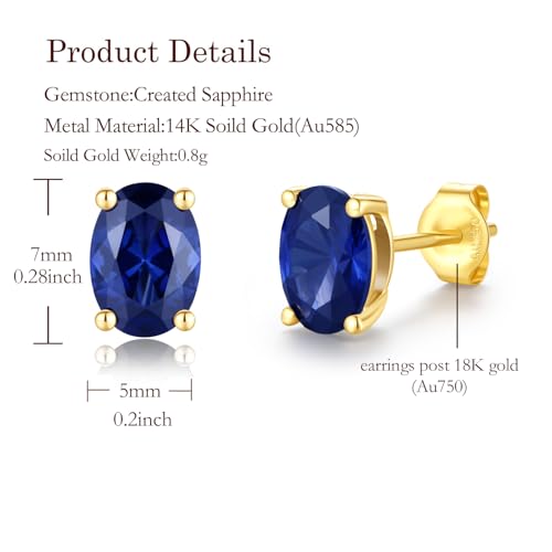 FANCIME 14k Solid Yellow Gold Oval Stud Earrings Prong Cluster Stud Earrings Natural/Created Gemstone Jewelry Gifts for Her Mom Women Wife,Gemstone Size 5 * 7mm2
