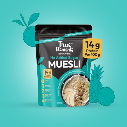 Image of True Elements Muesli Sugar Free 1.2 kg - 100% Wholegrain Muesli | No Added Sugar | Diet Food for Weight Management | Healthy and Quick Breakfast | Millet Muesli - 18% Jowar | HIgh Protein