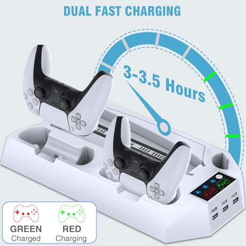 Image of Stand for PS5 Consoles Models, Pa5 Cooling Station for Original with 2 Controller Charging Station, 3 Level Quiet Cooling Fan