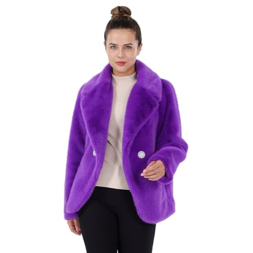 Women's Faux Fur Coat Fall Winter Wedding Lapel Faux Mink Fur Fluffy Cardigan Jacket Formal Coats with Pockets